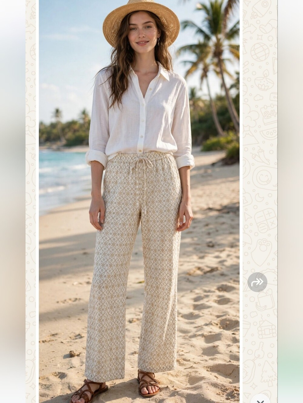100% Cotton, Embroidery Wide Leg Pants